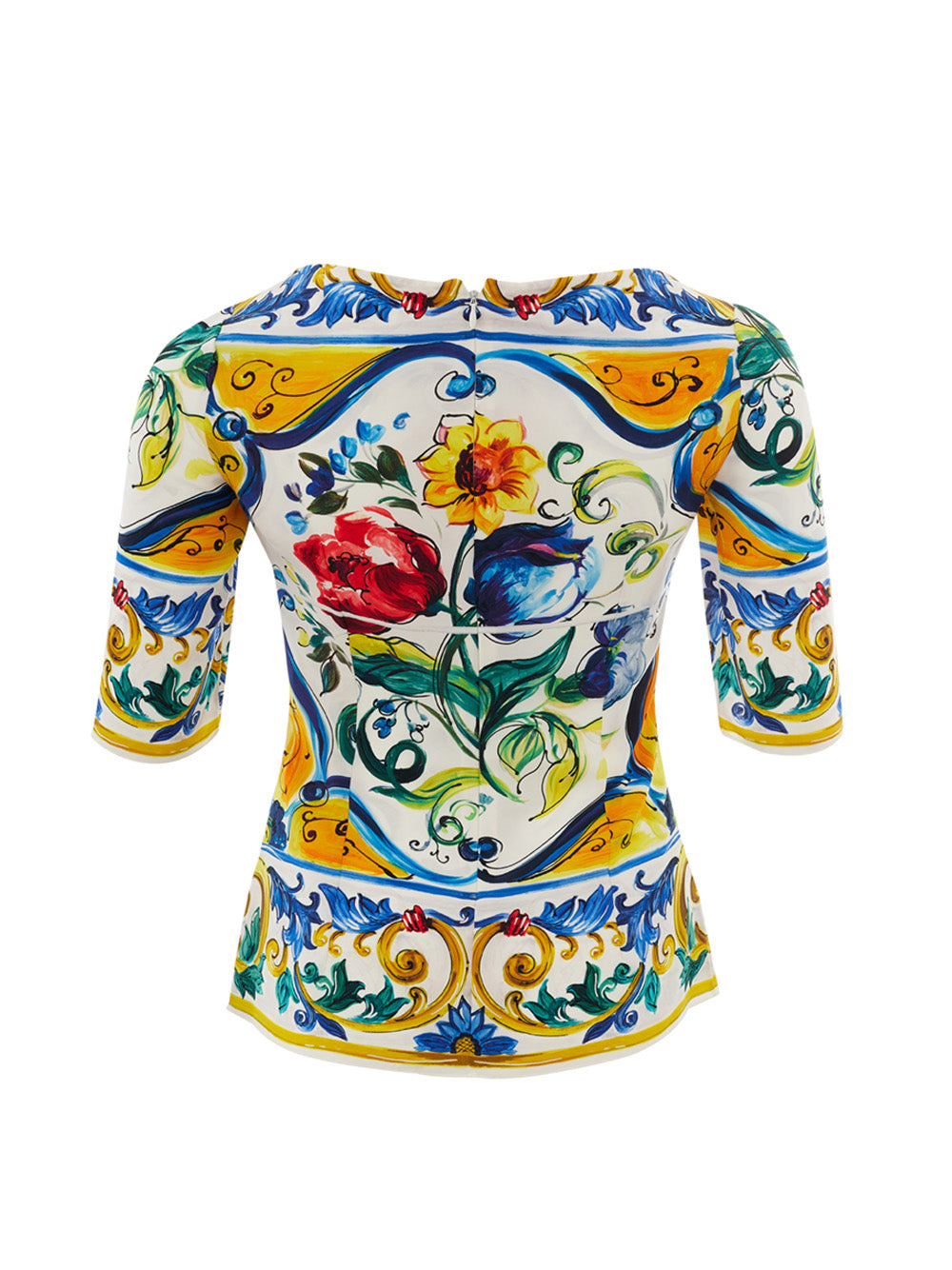 Elegant Maiolica Print Silk Top