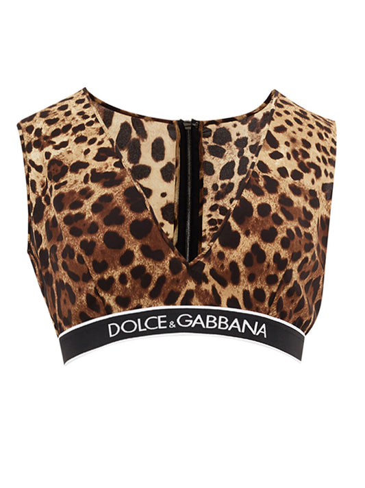 Elegant Leopard Print Silk Cropped Top