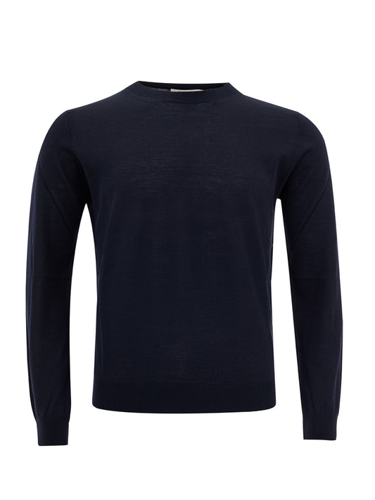 Elegant Blue Woolen Round Neck Jumper