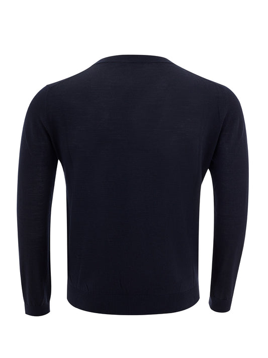 Elegant Blue Woolen Round Neck Jumper