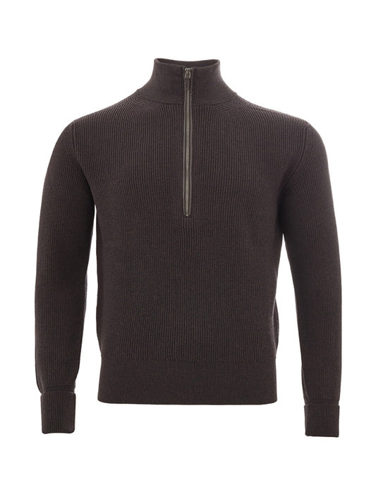 Italian Wool Turtleneck Jumper in Rich Brown