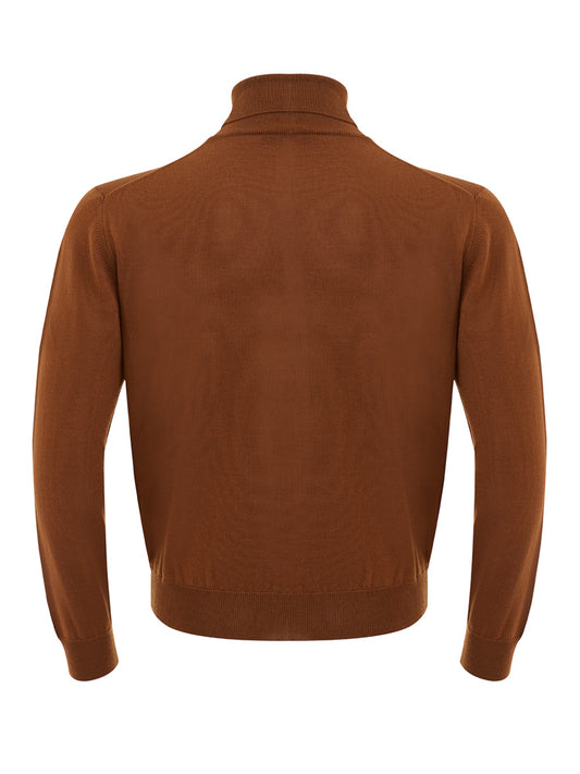 Elegant Brown Wool Turtleneck Jumper