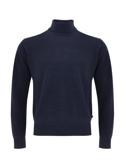 Elegant Blue Wool Turtleneck Sweater