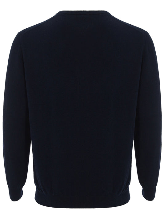 Navy Blue V-Neck Cashmere Sweater