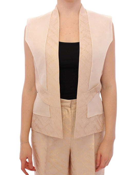 Beige brocade sleeveless jacket vest