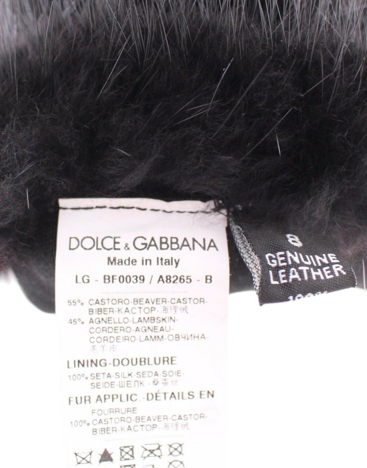 Black Beaver Fur Lambskin Leather Elbow Gloves