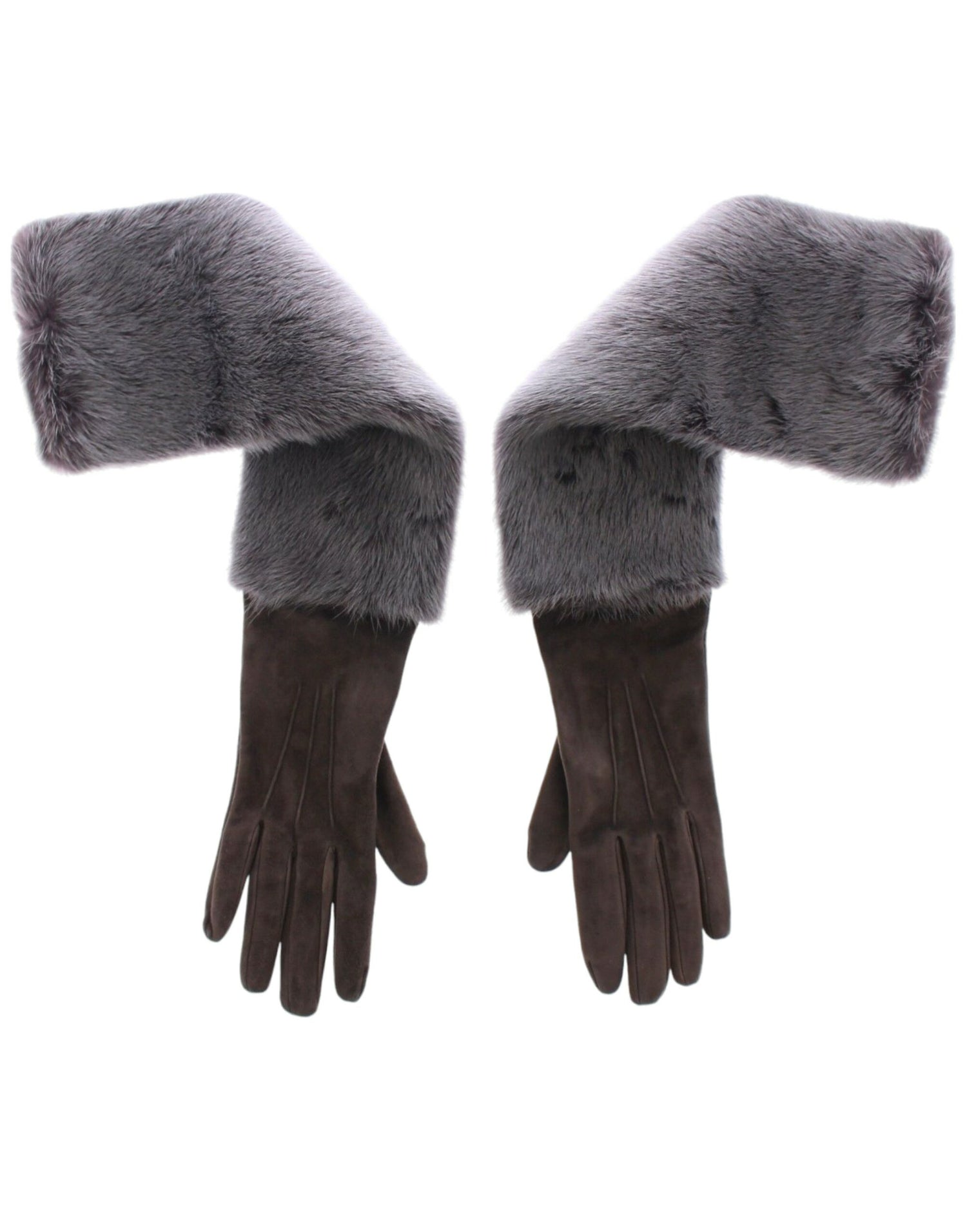 Gray Mink Fur Lambskin Suede Leather Gloves