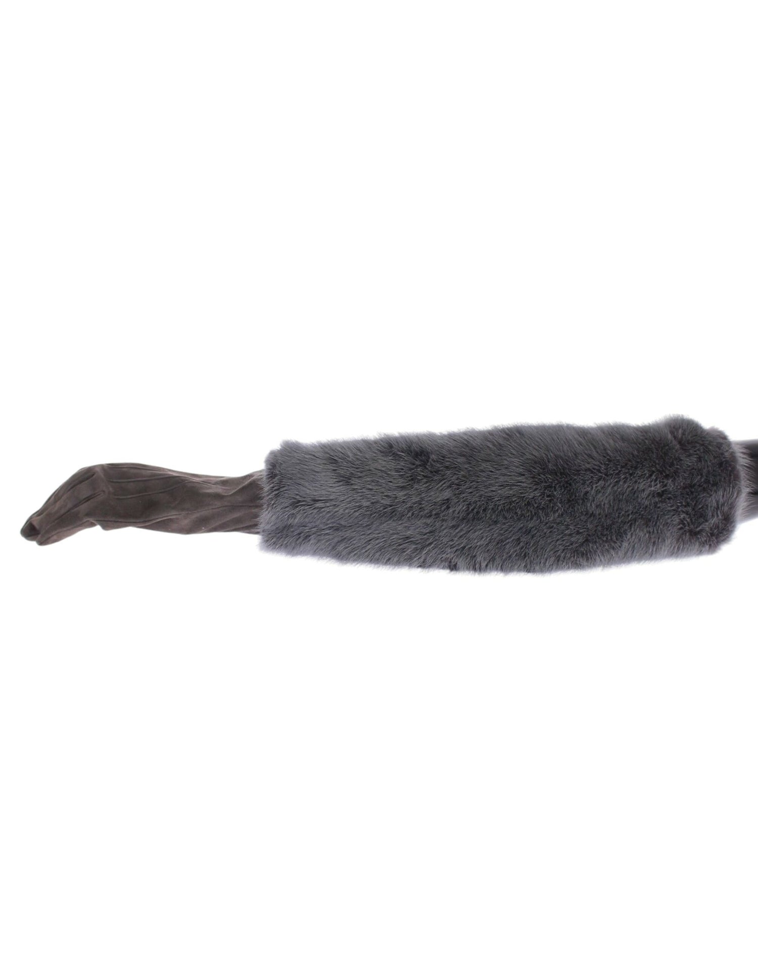 Gray Mink Fur Lambskin Suede Leather Gloves