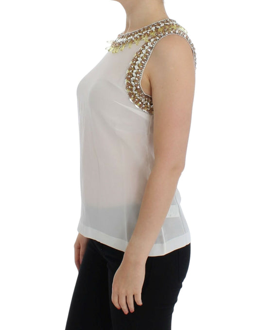 White crystal embellished tank top