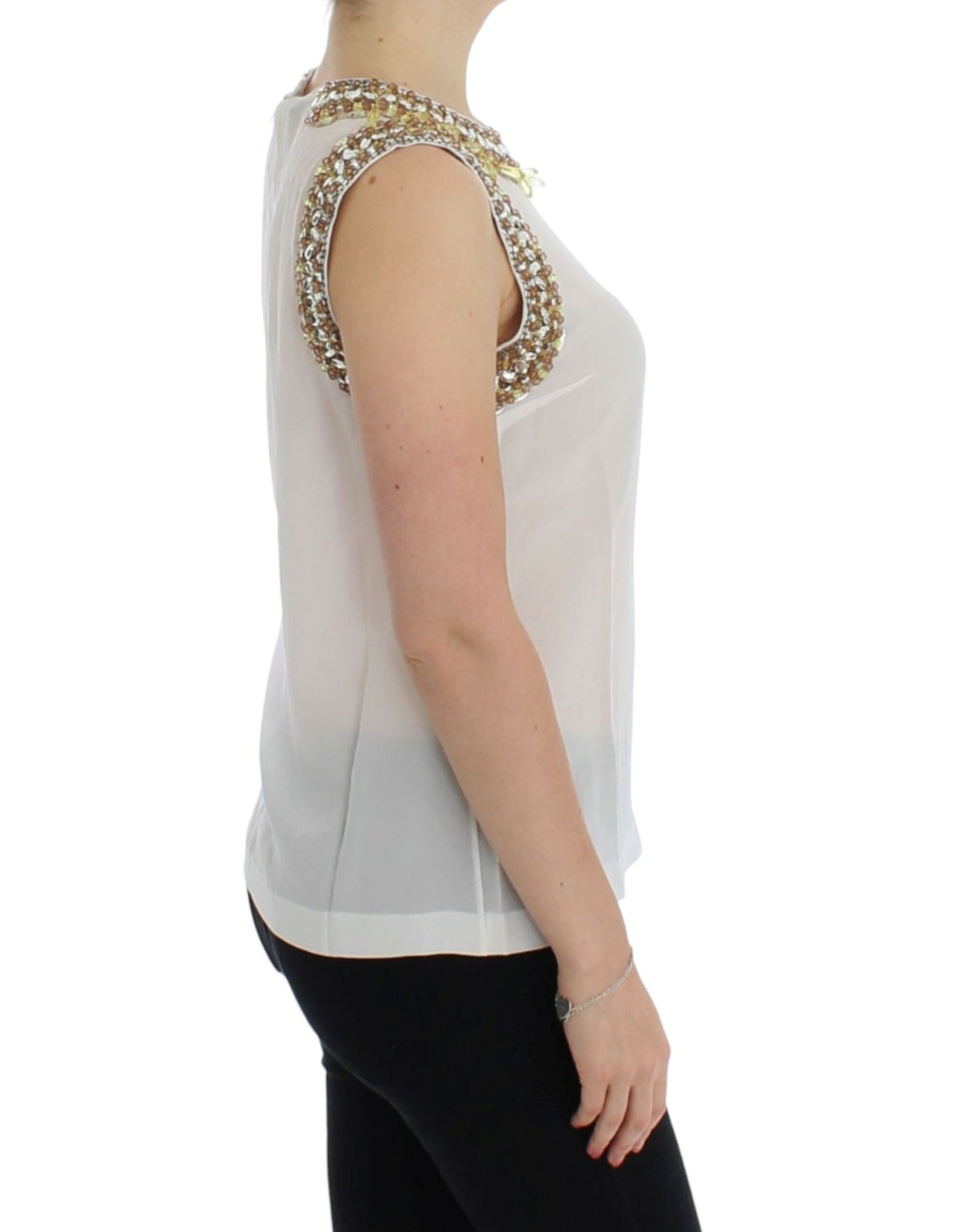 White crystal embellished tank top