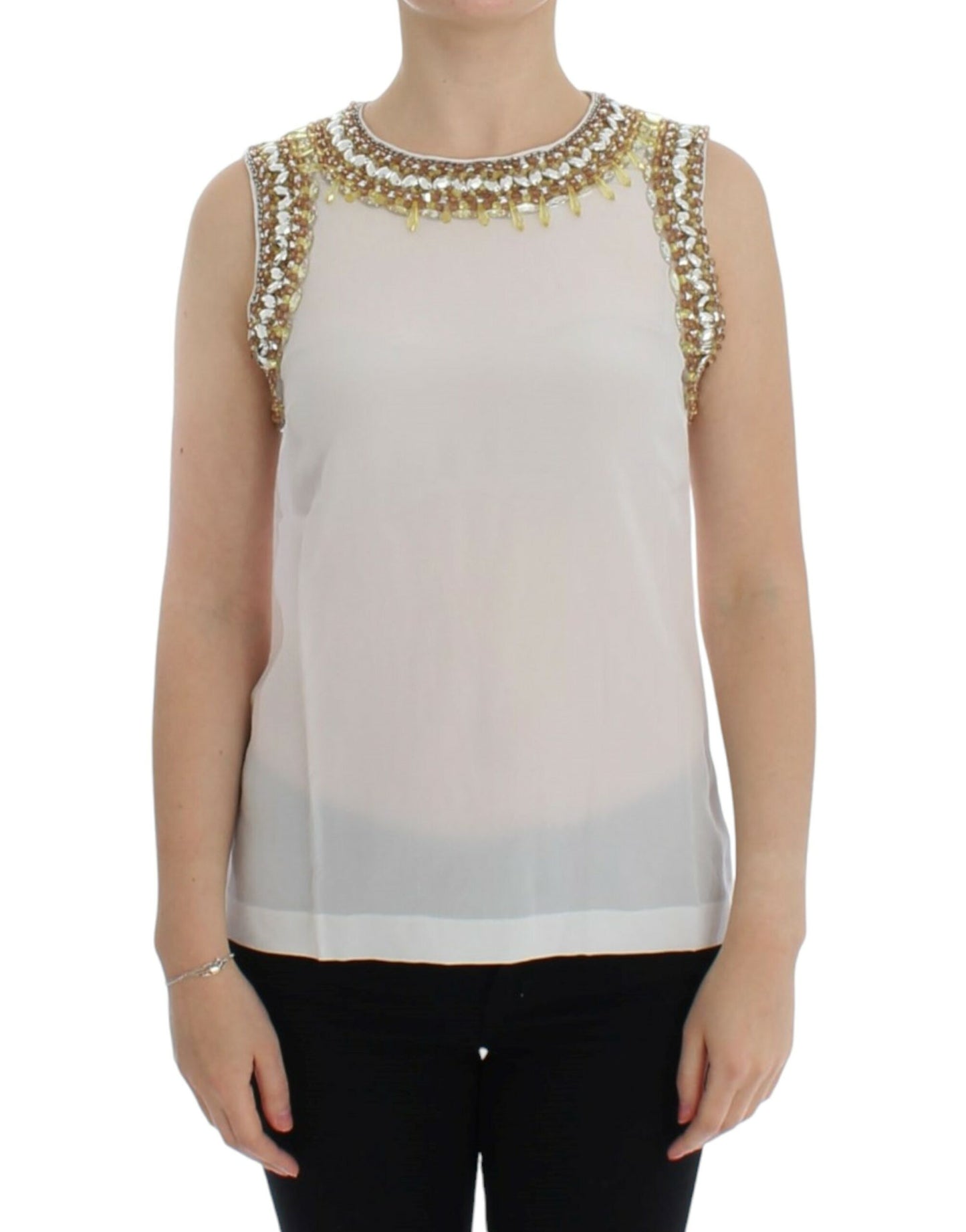 White crystal embellished tank top