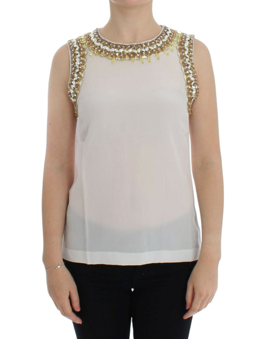 White crystal embellished tank top