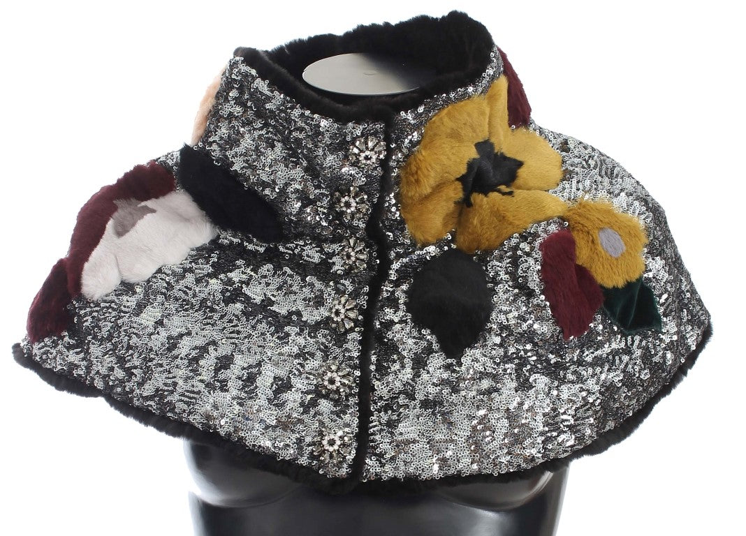 Elegant Floral Sequined Fur Scarf