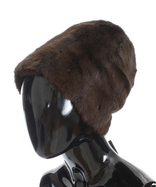 Brown Weasel Fur Womens Cashmere Hat Beanie