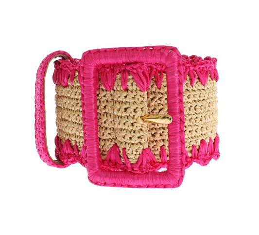 Pink Raffia Woven Wide Belt