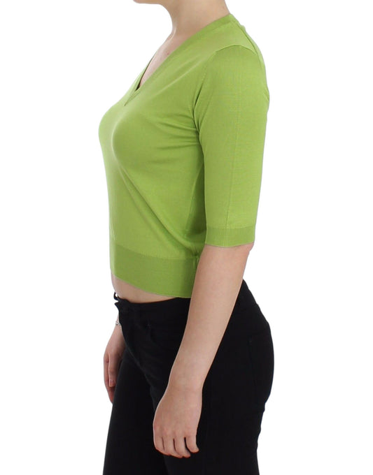 Green Wool V-neck Pullover Sweater Top