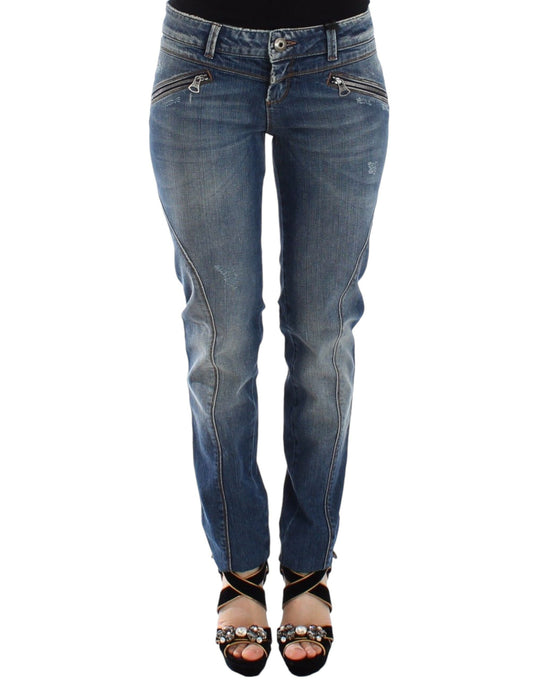 Blue Slim Jeans Denim Pants Straight Stretch