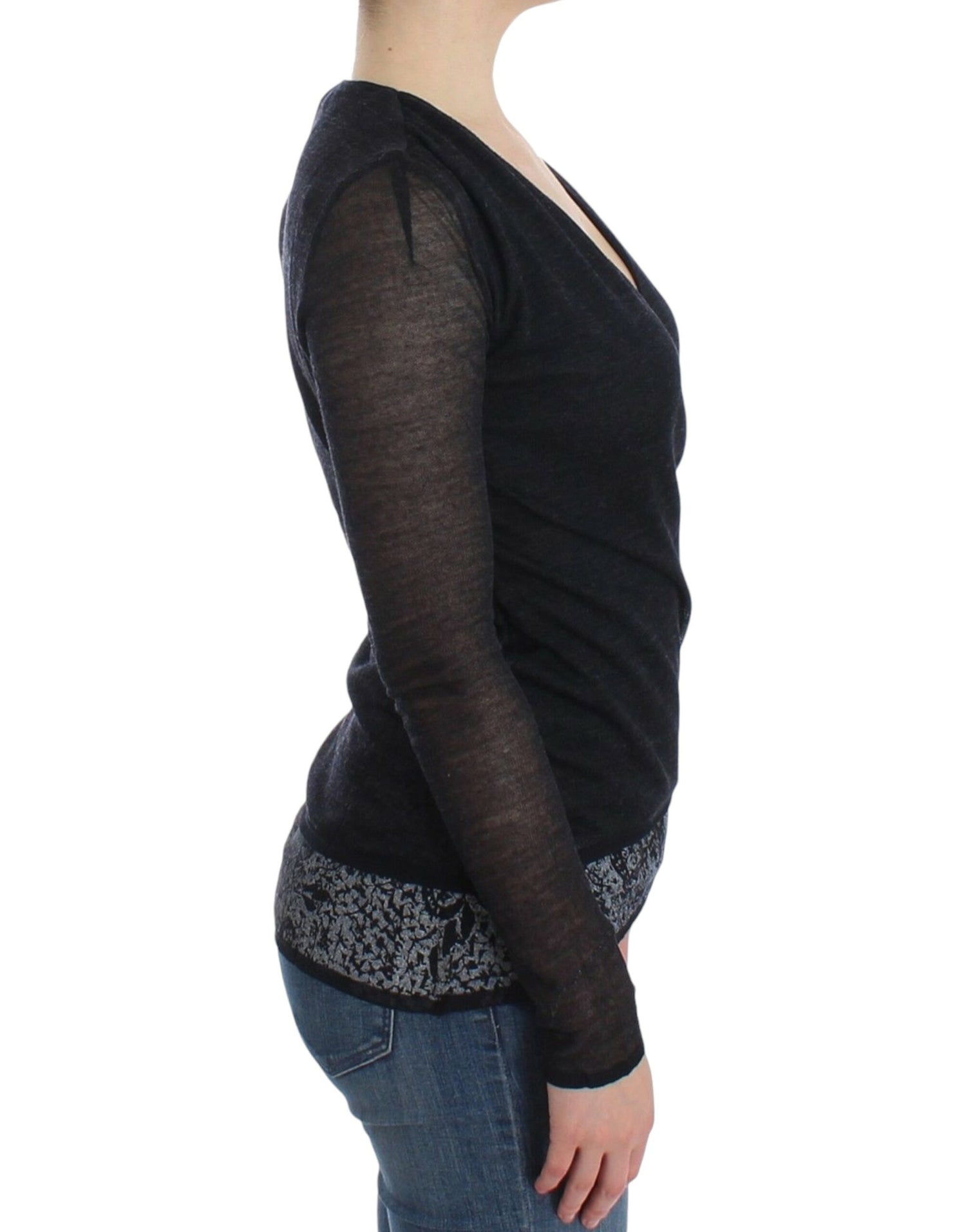 Black Wool Blend Stretch Long Sleeve Sweater