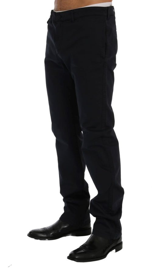 Sleek Blue Cotton Stretch Pants for Men