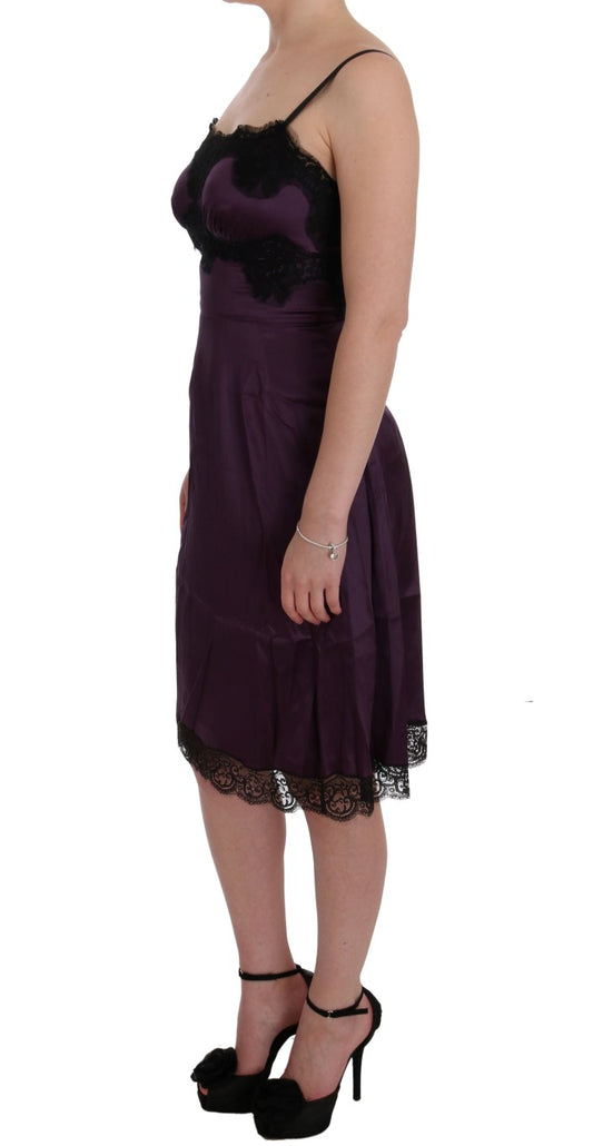 Elegant Purple Silk Lace Shift Dress