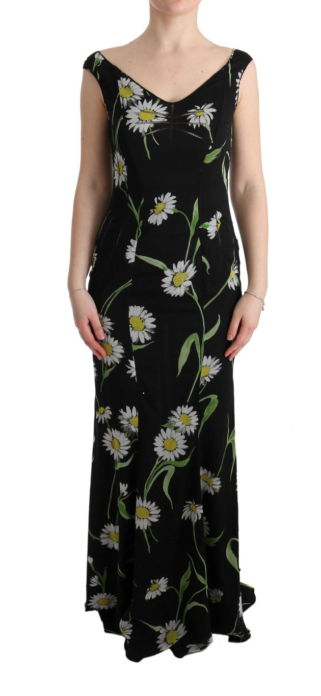 Sunflower Print Full Length Sheath Dress