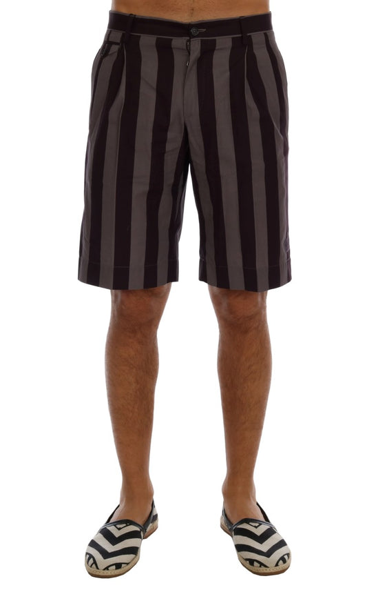 Gray Purple Striped Cotton Shorts