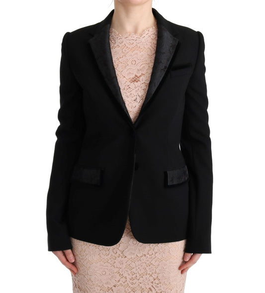 Elegant Black Jacquard Slim Fit Blazer