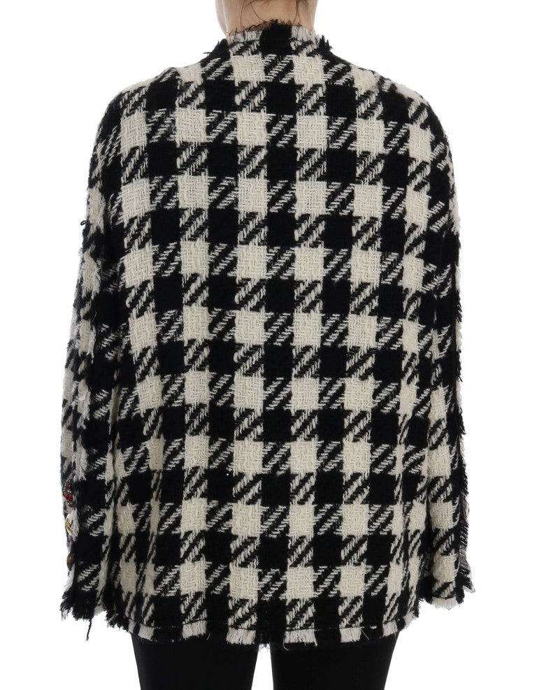 Black White Wool Knitted Crystal Jacket