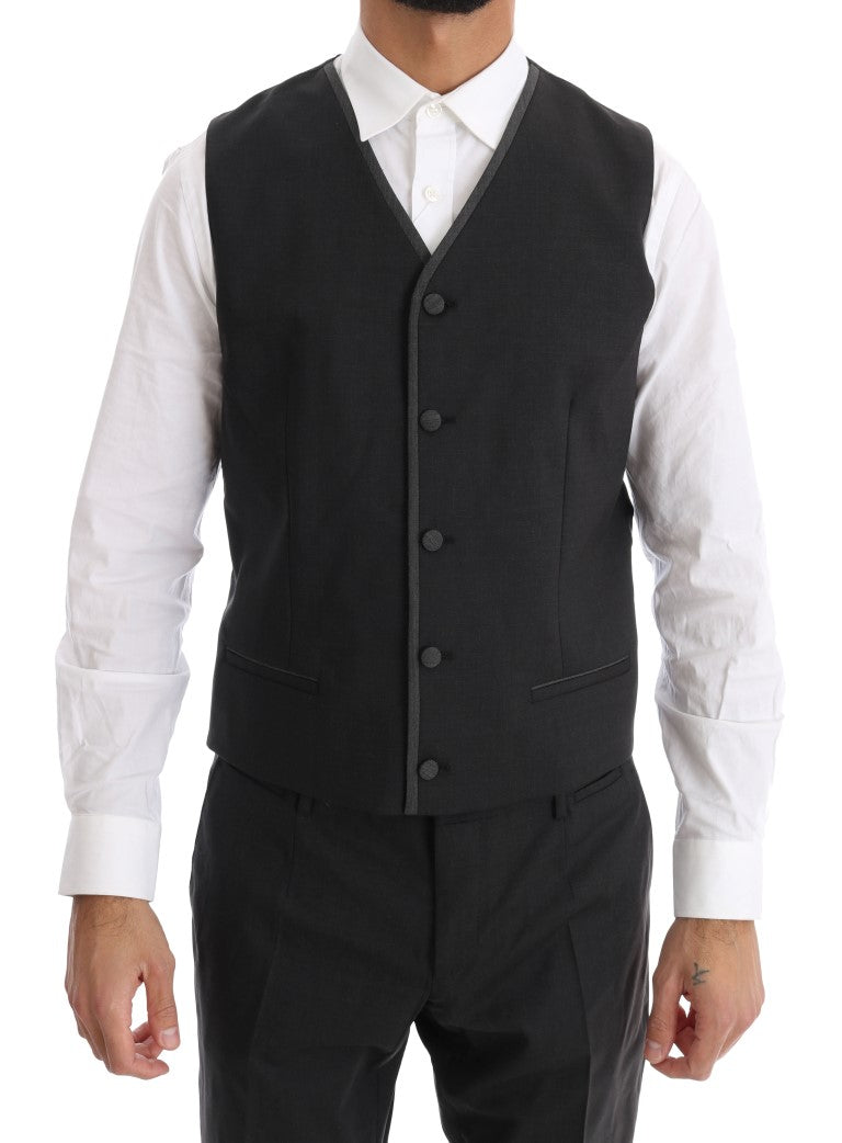 Elegant Gray Double Breasted Wool Suit