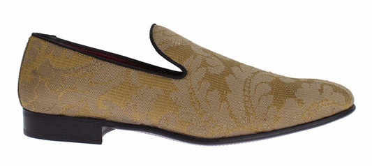 Golden Baroque Silk Dress Loafers