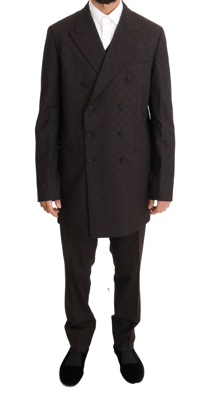 Elegant Bordeaux Polka Dot Wool Suit