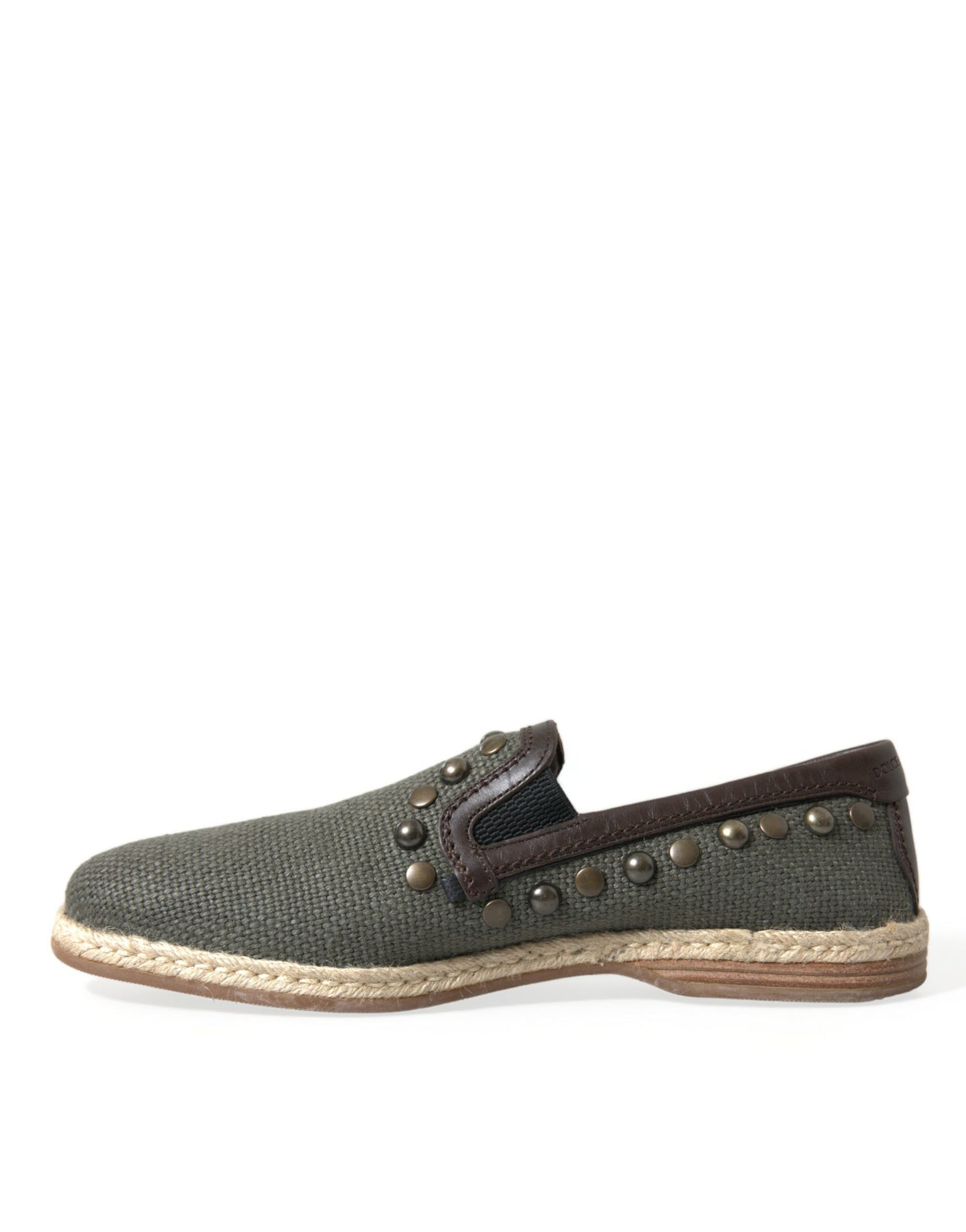 Gray Linen Leather Studded Loafers Shoes