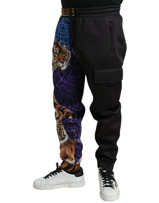 Black Blue Leopard Print Trouser Jogger Pants