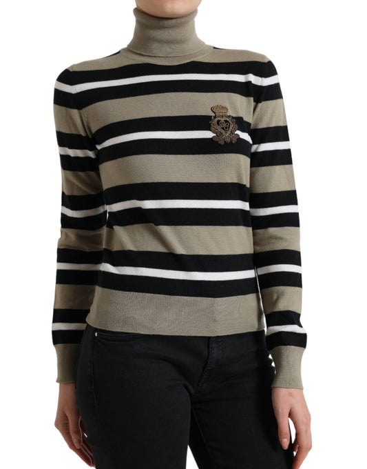 Multicolor Stripes Logo Turtle Neck Pullover Sweater