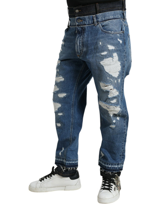 Blue Tattered Cotton Men Denim Jeans