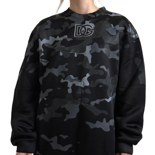 Elegant Black Camouflage Pullover Sweater