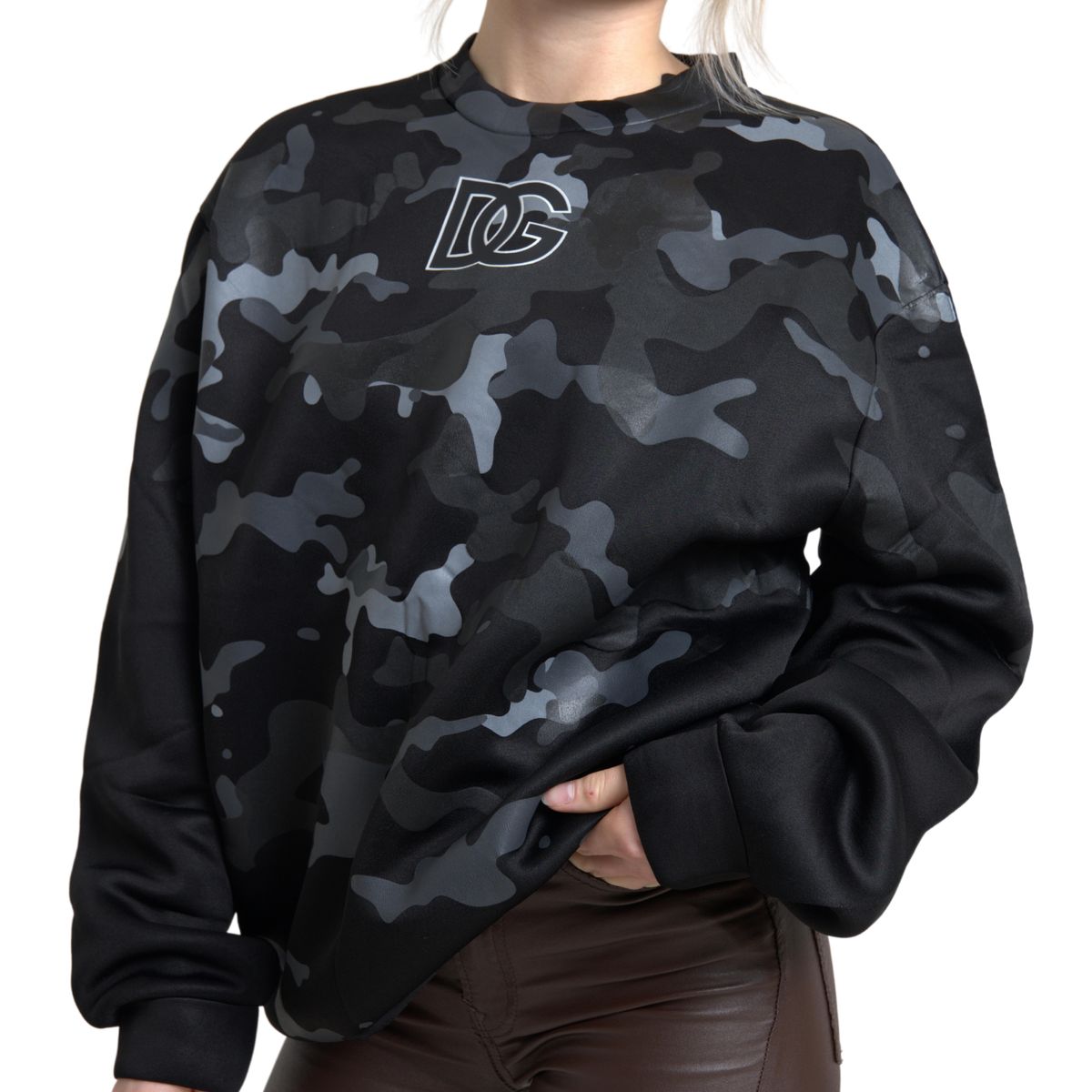 Elegant Black Camouflage Pullover Sweater