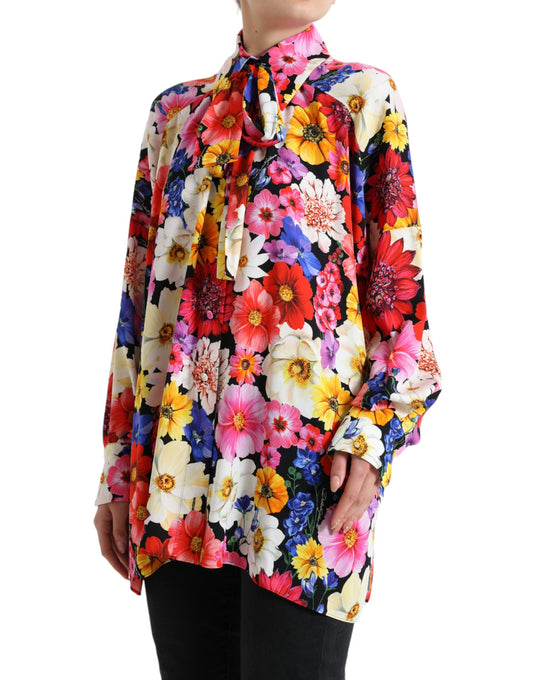 Multicolor Floral Ascot Collared Blouse Top