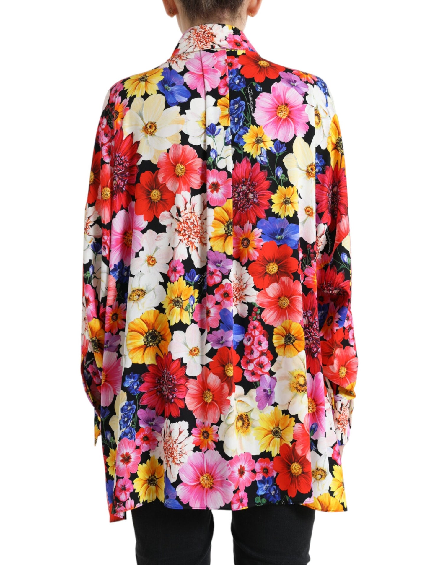 Multicolor Floral Ascot Collared Blouse Top