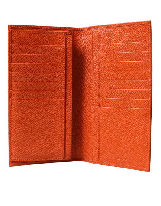 Orange Crocodile Leather Long Bifold Card Holder Wallet