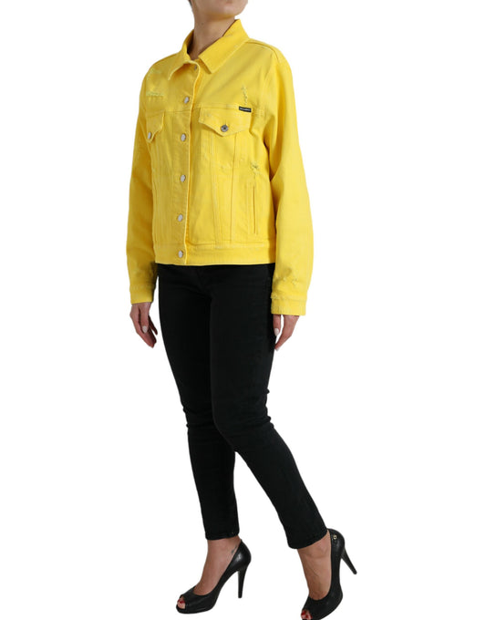 Yellow Cotton DENIM Jeans Button Coat Jacket