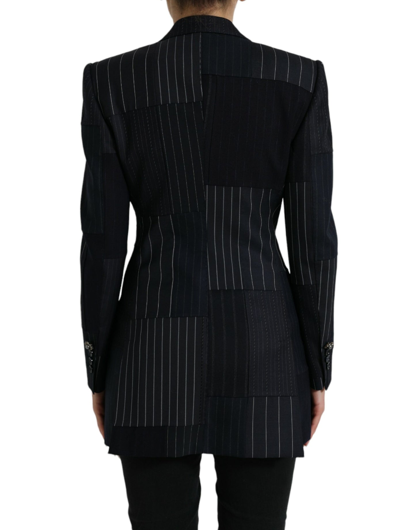 Black Striped Wool DoubleBreasted Coat Jacket