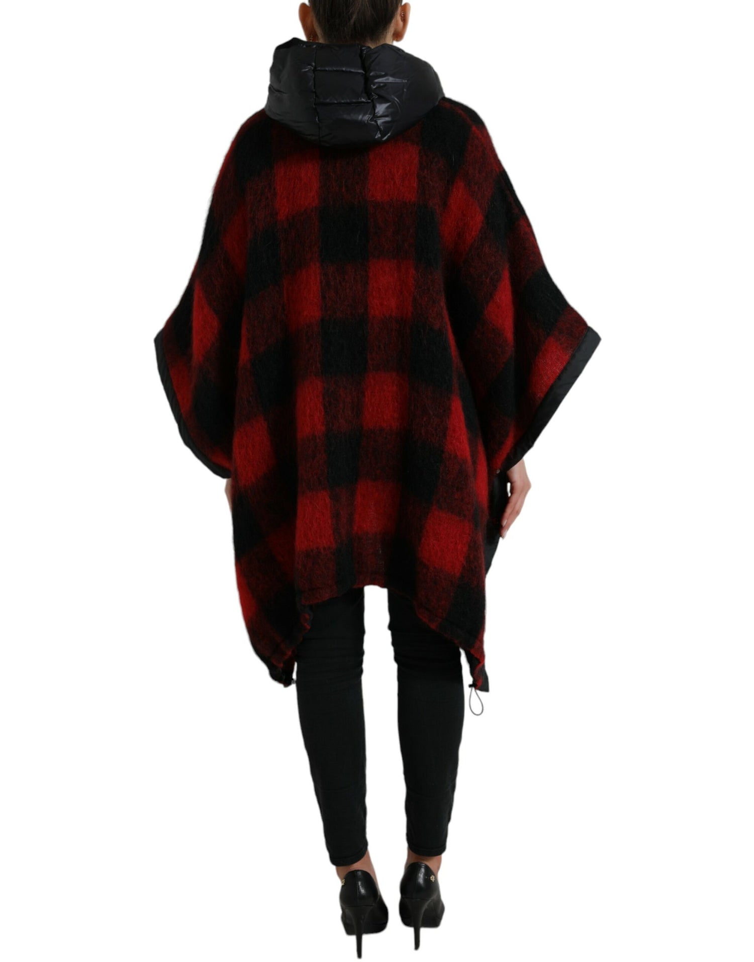 Black Red Buffalo Check Hooded Poncho Jacket