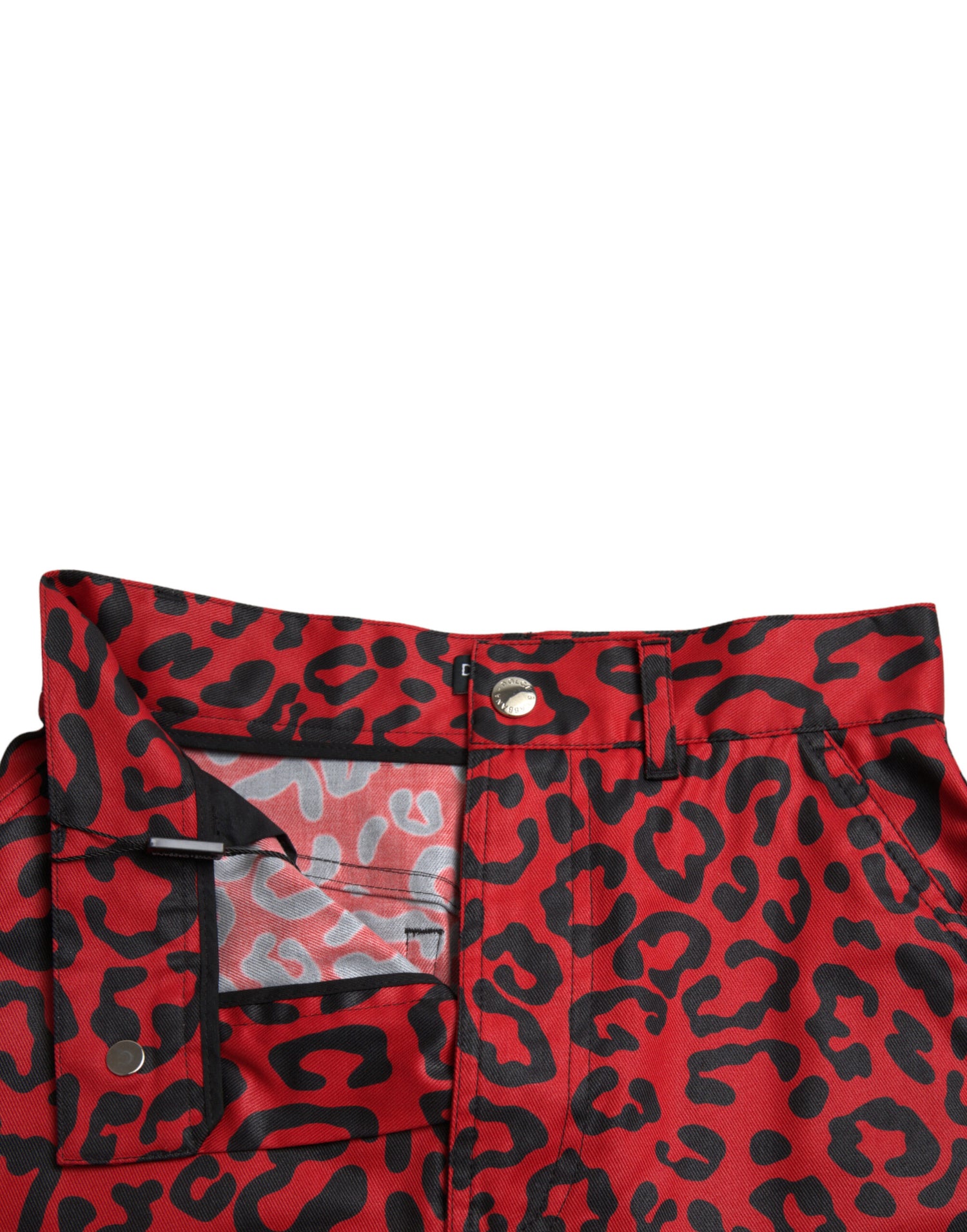 Red Leopard Print Cotton High Waist Mini Skirt