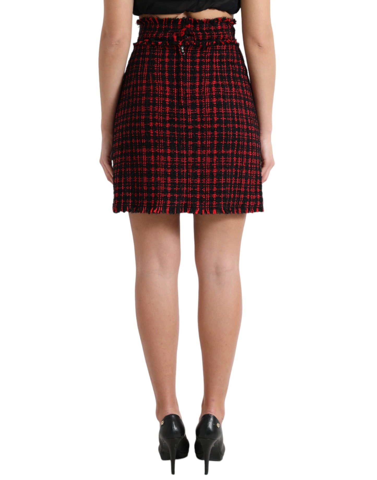 Black Red Cotton High Waist Tartan Tweed Mini Skirt