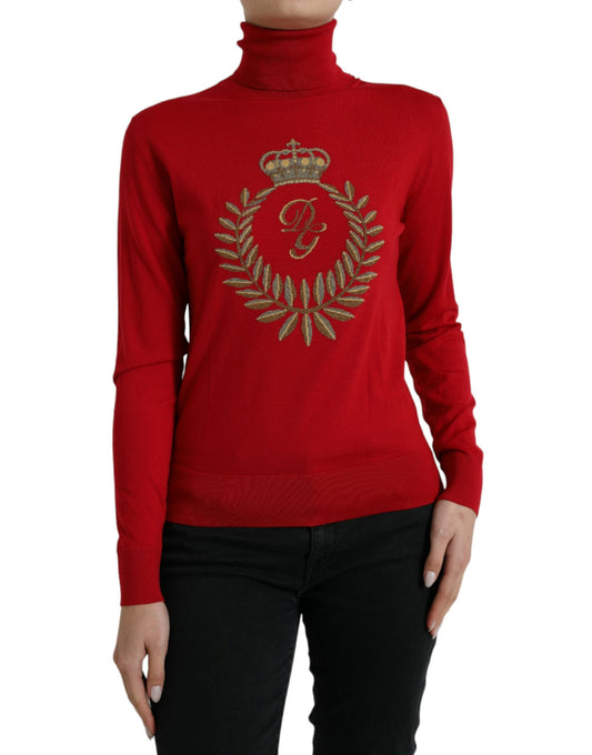 Red Intarsia Wool Turtleneck Pullover Sweater