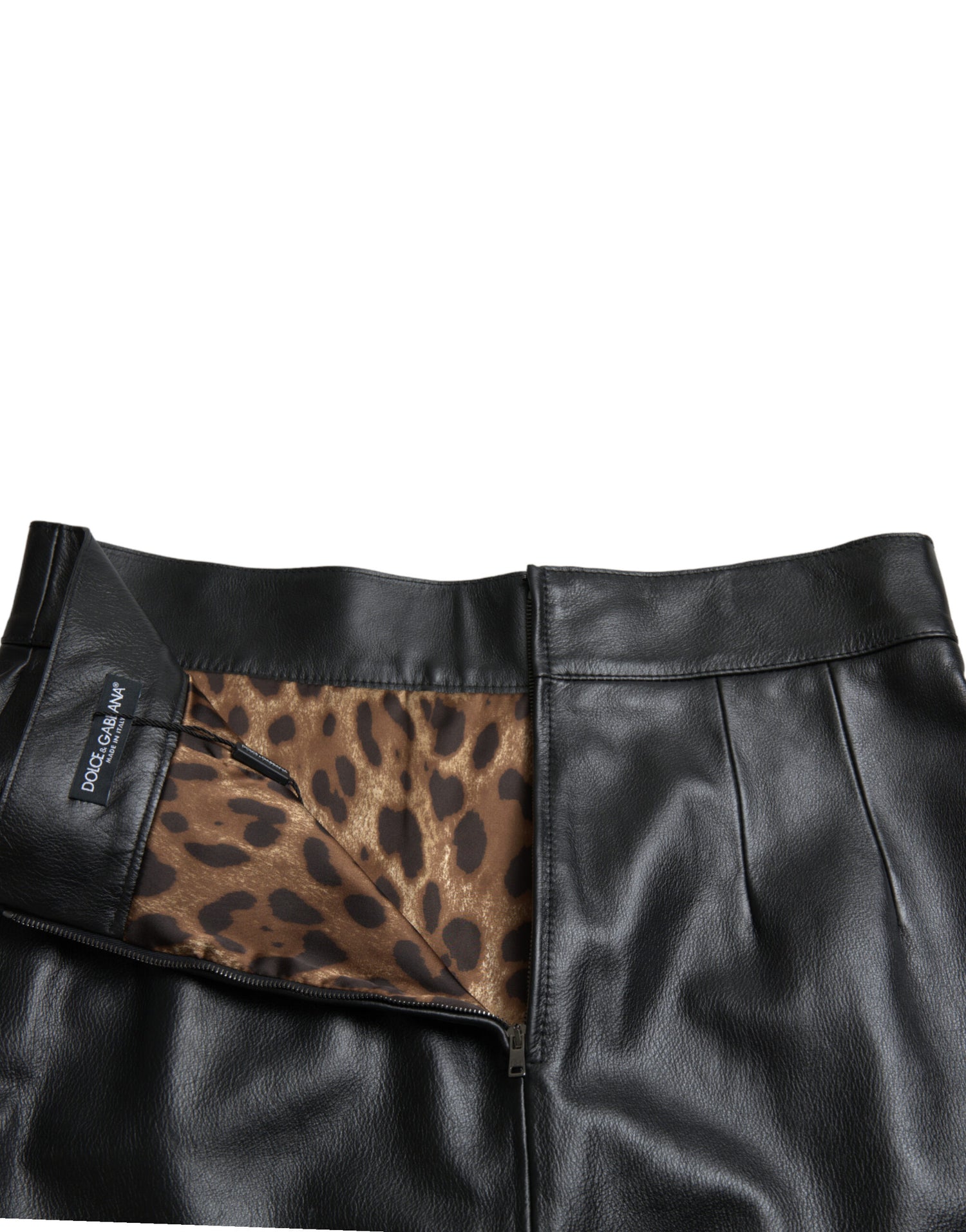 Black Leather High Waist A-line Mini Skirt