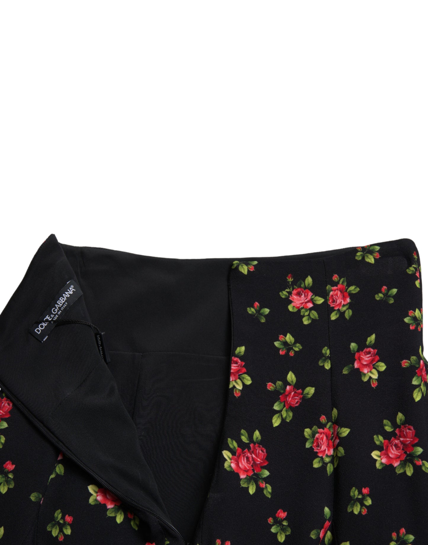 Black Rose Print High Waist A-line Mini Skirt