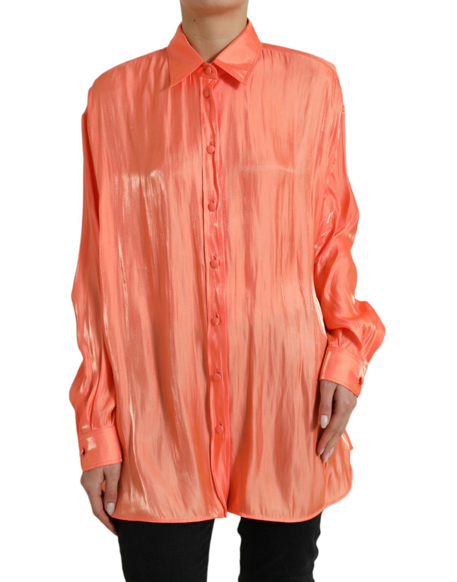 Peach Long Sleeve Button Down Blouse Top