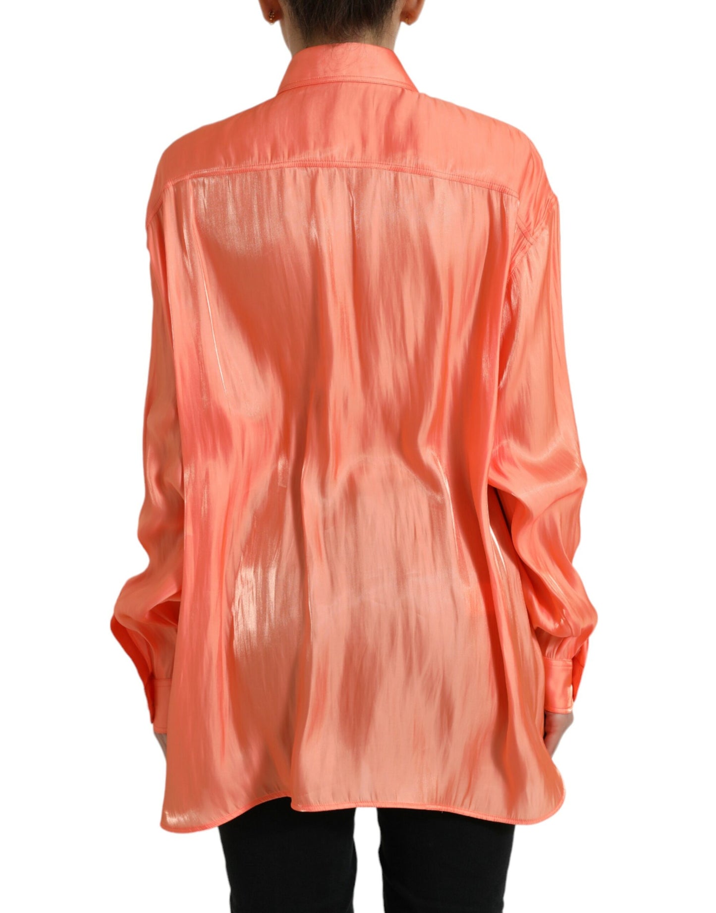 Peach Long Sleeve Button Down Blouse Top